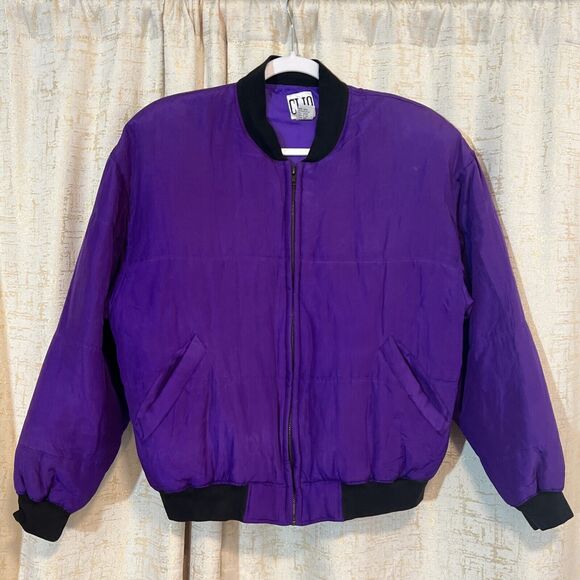 VTG 90s Clio 100% Silk Jacket Purple Oversized Quilted Bomber Women's Size Small - Picture 1 of 8